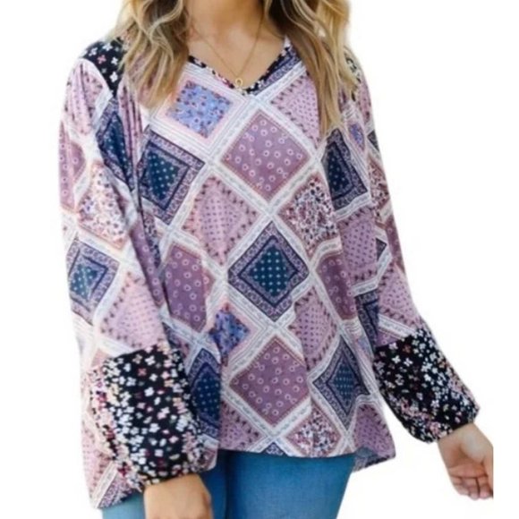 Haptics Tops - Haptics Boho V Neck Top SMALL (606)